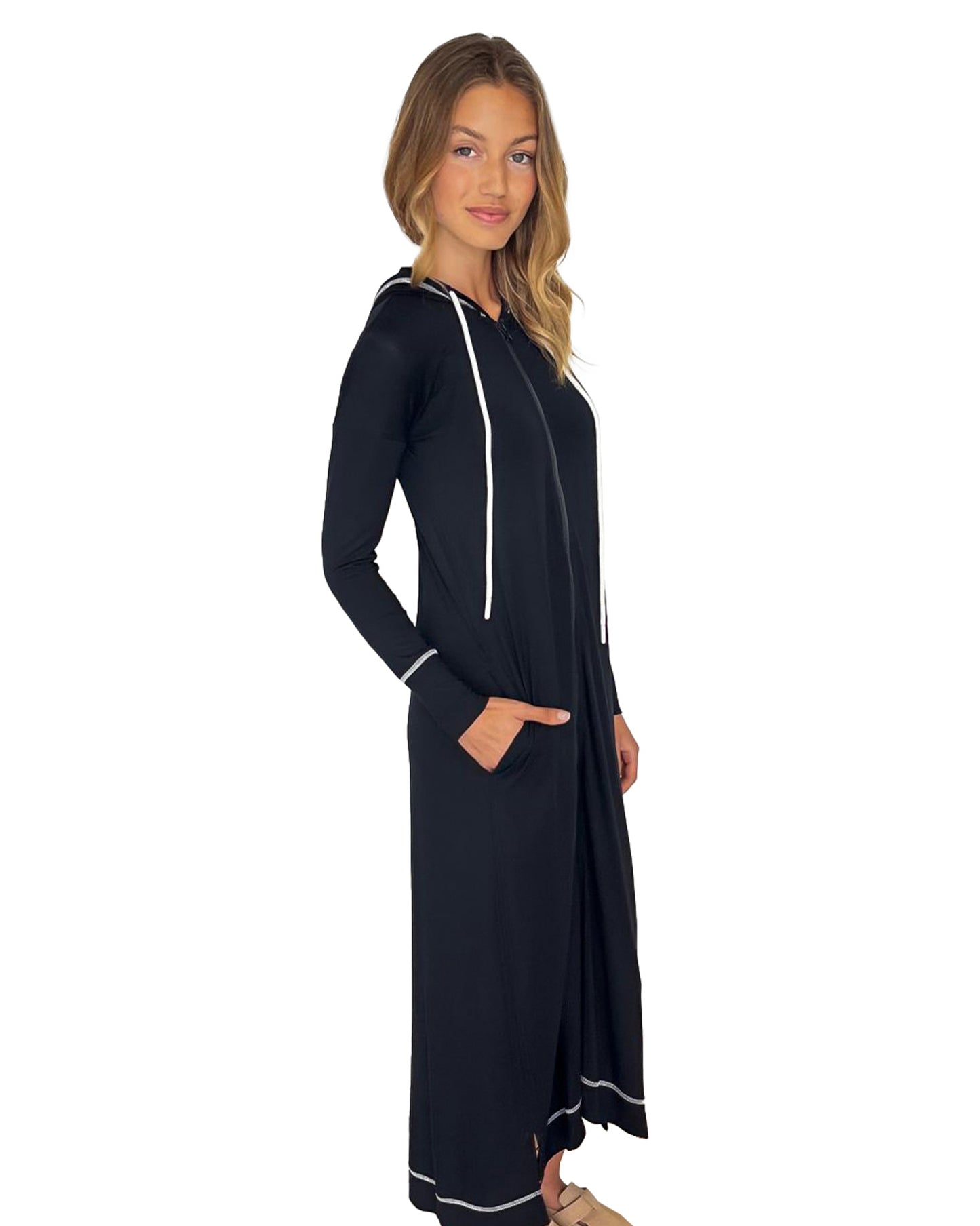 Stitching Hoodie Maxi Dress